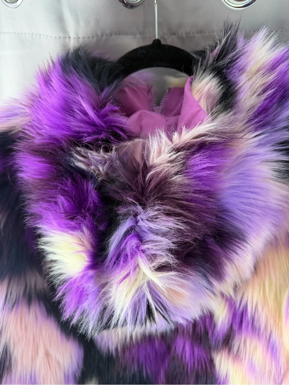 Ugg Womens Clove Faux Fur Oversized Jacket Purple Aura Sz Med-Large Zip Hooded
